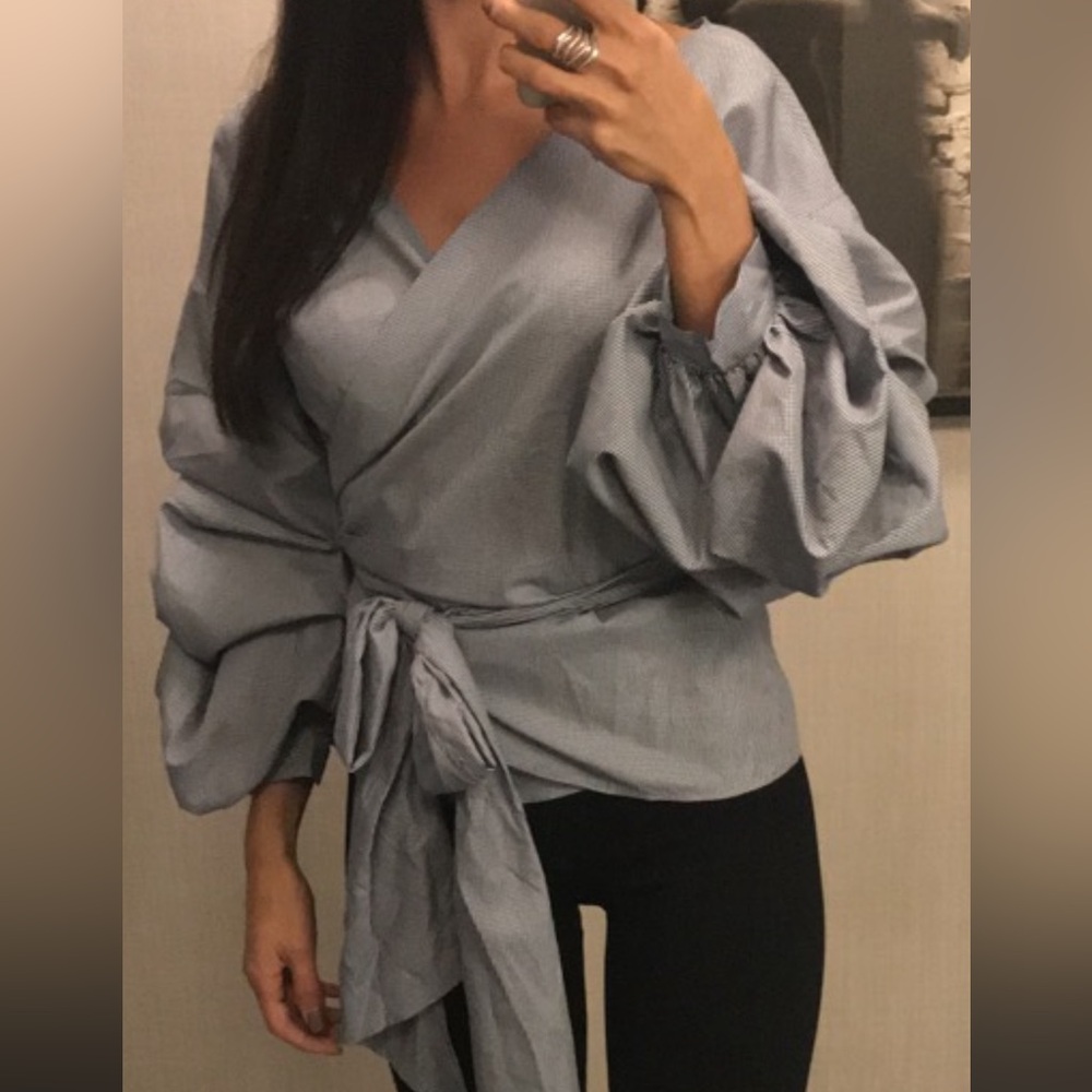Forever21 blue and white pin-strip blouse